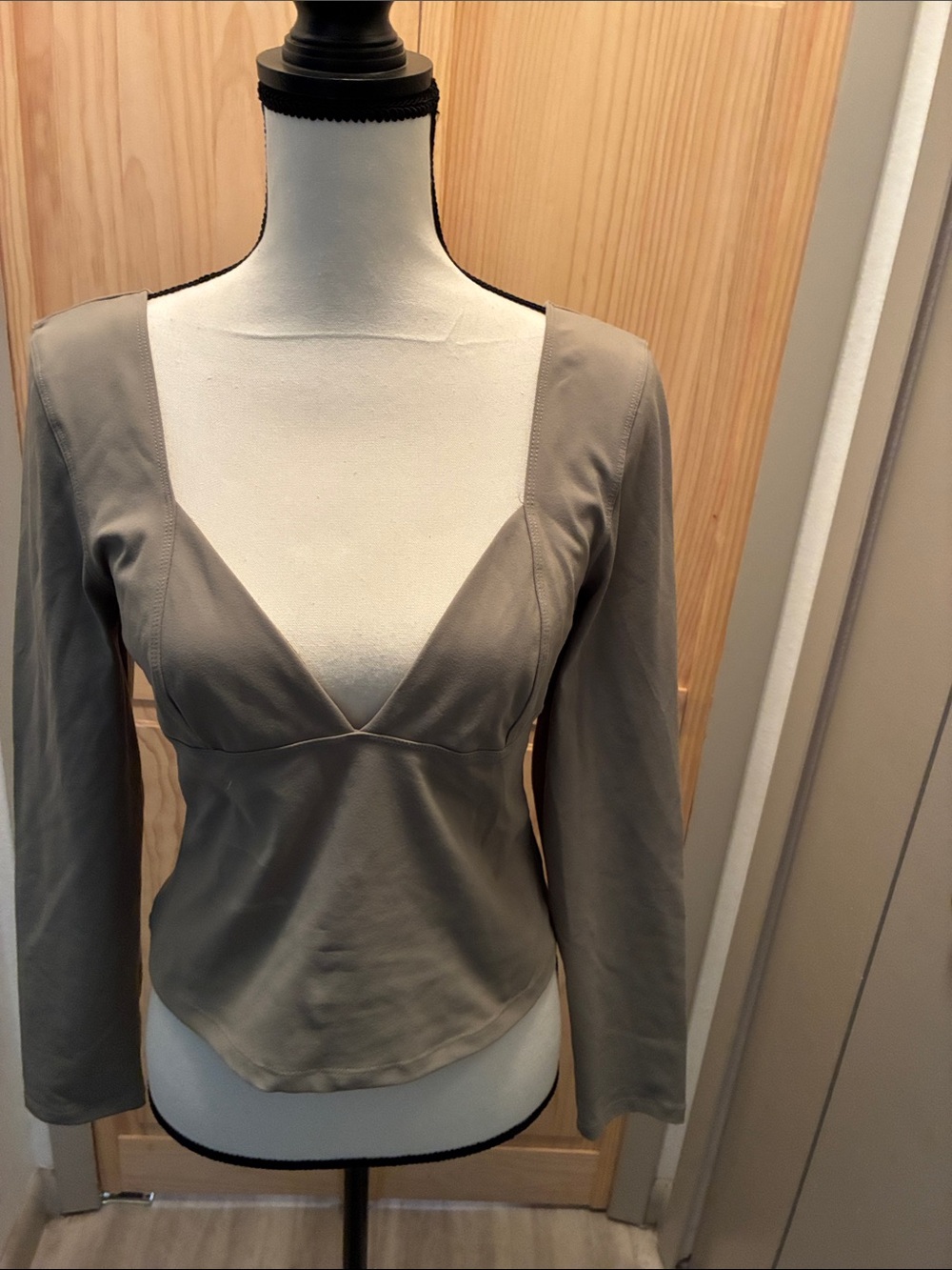 Women's Taupe V-Neck Long Sleeve Top